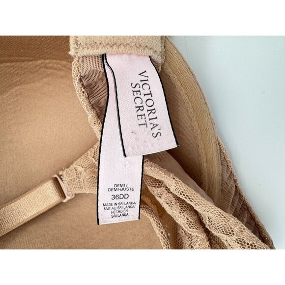Victoria's Secret Demi Bra Taupe Beige Underwire Floral Lace Overlay Size 36DD - Picture 5 of 6